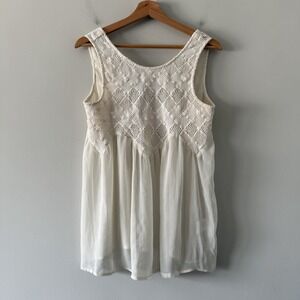 Crochet Sheer Sleeveless Babydoll Top Small Beige Cottage Festival Hippie‎